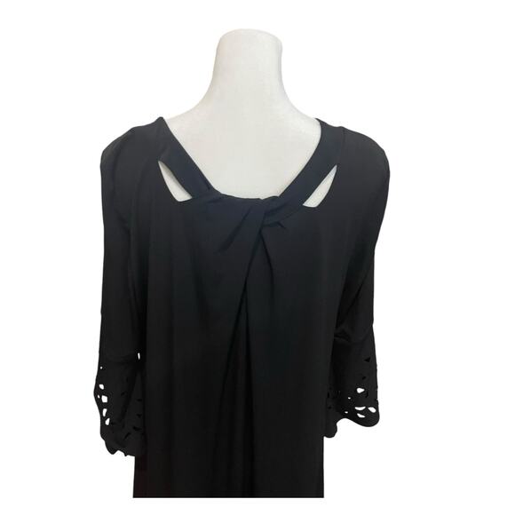 IC By Connie K Women's Blouse L Black Asymmetrical Artsy Pocket Tunic Top Slinky - Picture 6 of 11